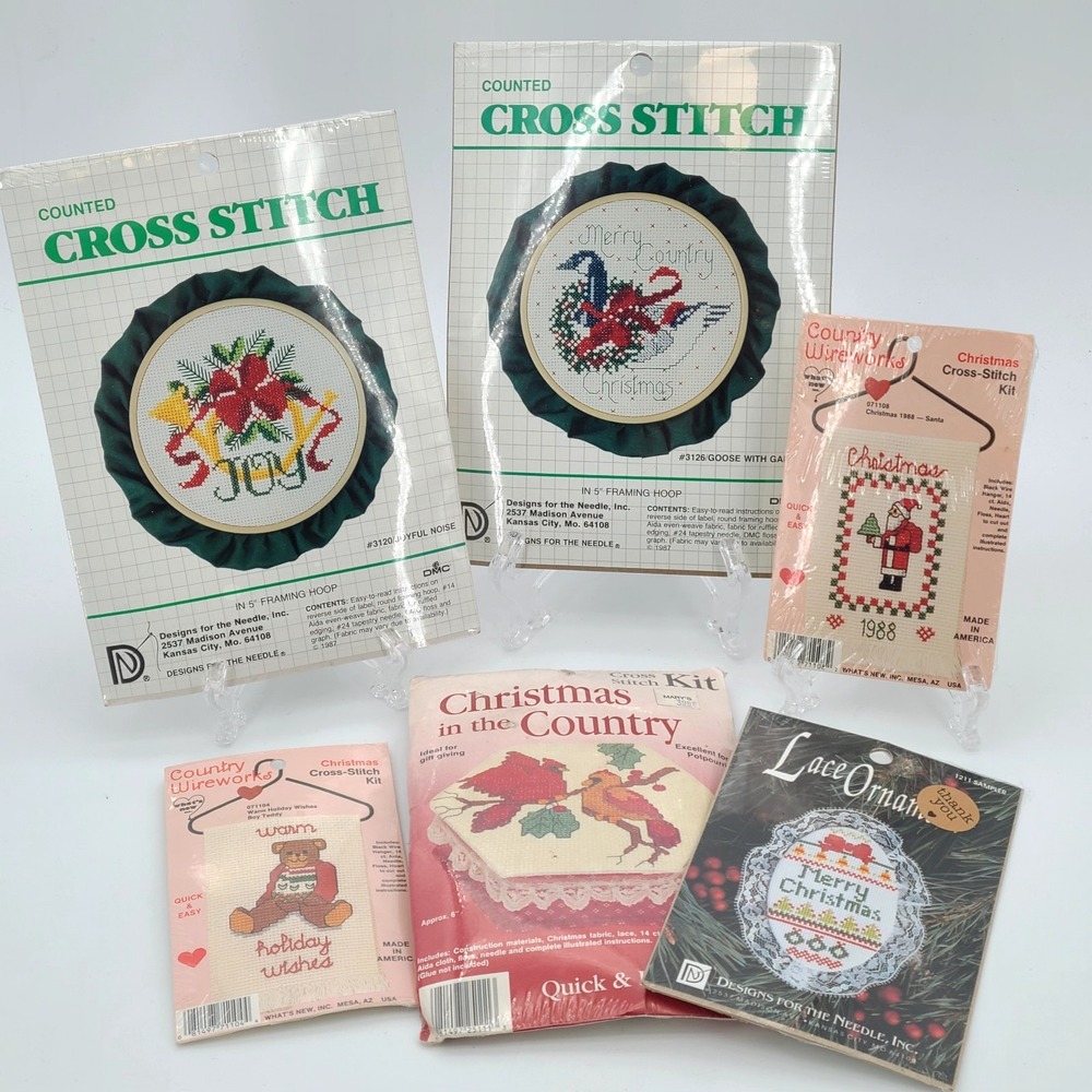 Lot of 6 NEW Vintage Christmas Counted Cross Stitch Kits Designs for the Needle